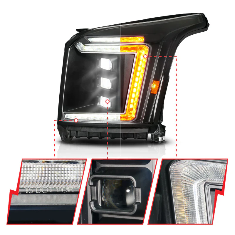 ANZO 15-20 GMC Yukon (Incl XL - Factory Halogen Models) Full LED Proj Headlights Black - Pass. Side - Image 4