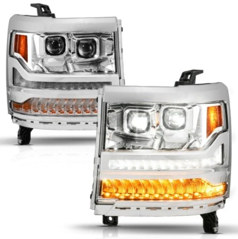 ANZO 16-18 Chevy Silverado 1500 (Factory HID Models ONLY) Full LED Proj Headlights Chrome - Pair - Image 2