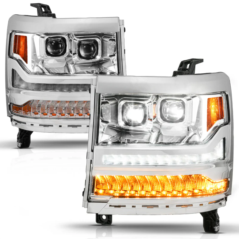 ANZO 16-18 Chevy Silverado 1500 (Factory HID Models ONLY) Full LED Proj Headlights Chrome - Pair - Image 4