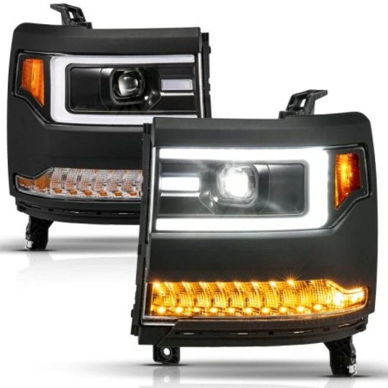 ANZO 16-18 Chevy Silverado1500 (Factory HID Models) LED Proj Light Bar Style Headlights Black - Pair - Image 4