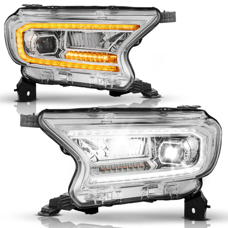 ANZO 19-23 Ford Ranger (Factory Halogen Models) Full LED Proj Headlights DRL/SeqSig Chrome - Pair - Image 2