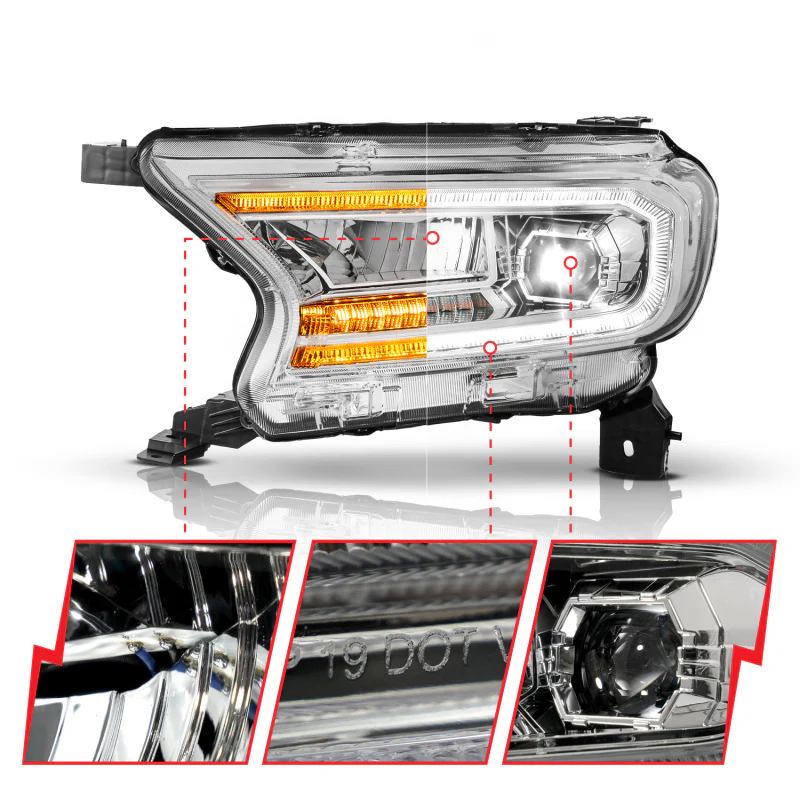 ANZO 19-23 Ford Ranger (Factory Halogen Models) Full LED Proj Headlights DRL/SeqSig Chrome - Pair - Image 5