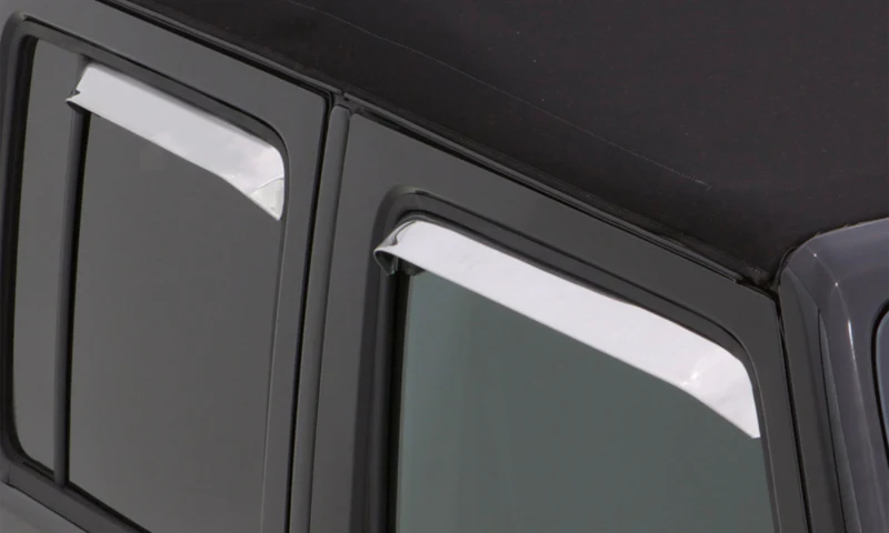 AVS 07-18 Jeep Wrangler Ventshade Front & Rear Window Deflectors 4pc - Stainless - Image 4