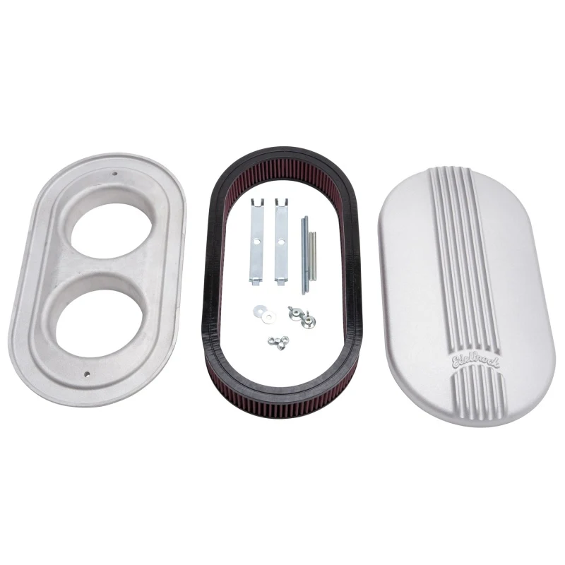 Edelbrock Air Cleaner Classic Series Oval Aluminum 17 5In X 9 35In X 4 45In Dual Carburetor - Image 3