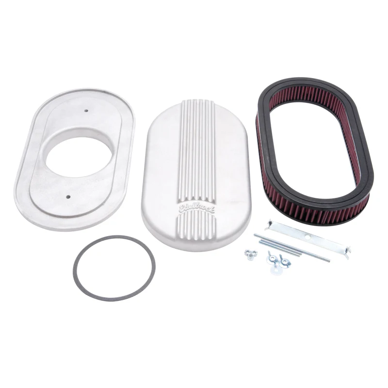 Edelbrock Air Cleaner Classic Series Oval Aluminum Top Cloth Element 17 5In X 9 35In X 3 9In Satin - Image 3