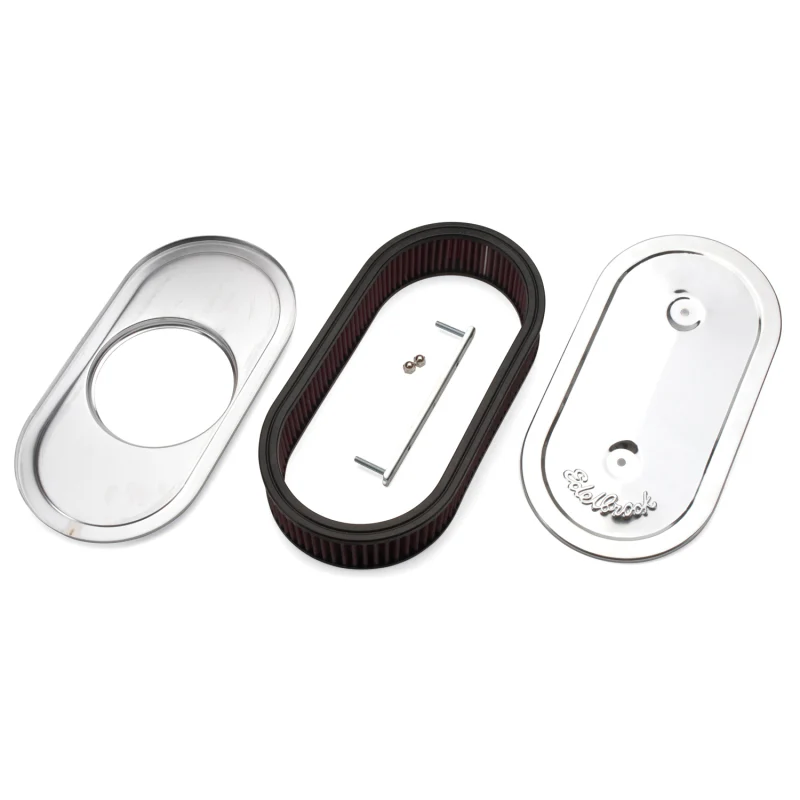 Edelbrock Air Cleaner Pro-Flo Series Oval Steel Top Cloth Element 13 5In X 7In X 3 5In Chrome - Image 4
