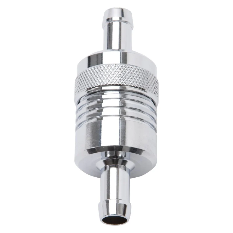 Edelbrock Fuel Filter Aluminum 3In X 01/ 1/8In 3/8In Inlet/Outlet Chrome - Image 2