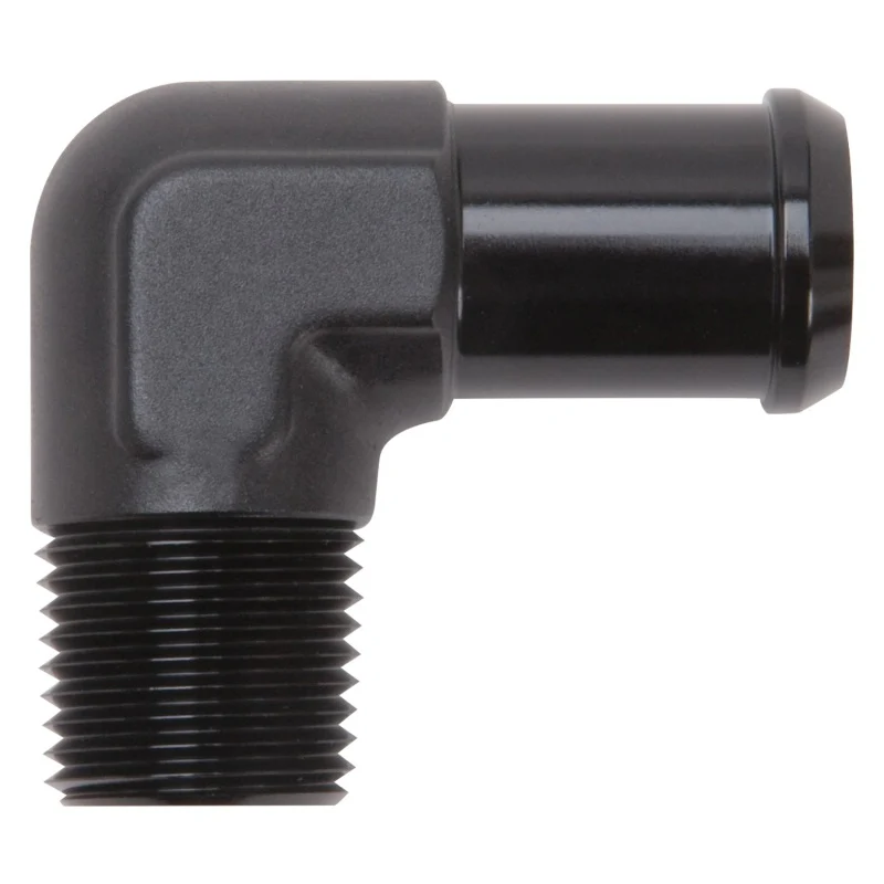 Edelbrock Hose End 90-Deg 1/2In NPT to 3/4In Barb Black Anodize - Image 2