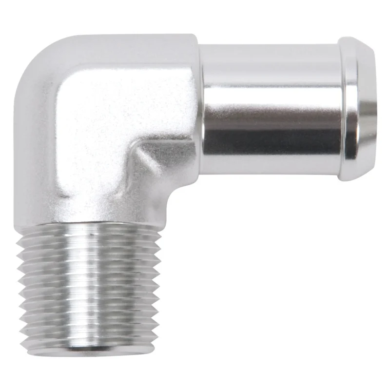 Edelbrock Hose End 90-Deg 1/2In NPT to 3/4In Barb Clear Anodize - Image 2