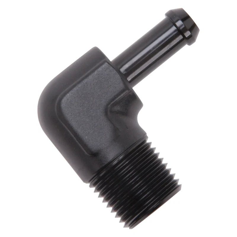 Edelbrock Hose End 90-Deg 1/2In NPT to 3/8In Barb Black Anodize - Image 4
