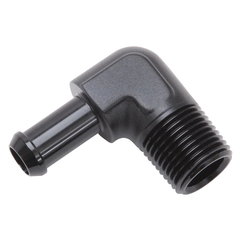 Edelbrock Hose End 90-Deg 1/2In NPT to 3/8In Barb Black Anodize - Image 6