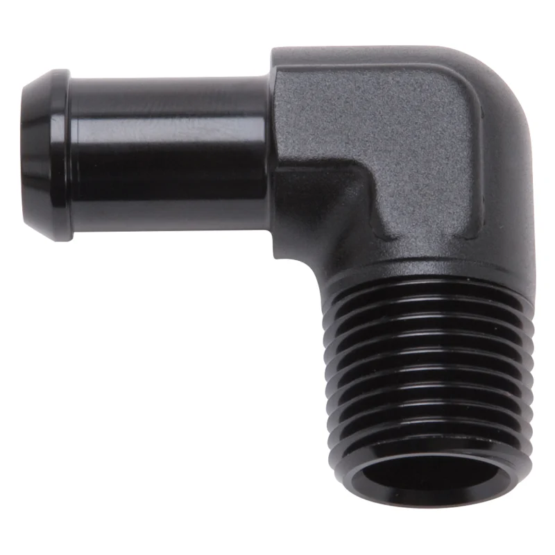 Edelbrock Hose End 90-Deg 1/2In NPT to 5/8In Barb Black Anodize - Image 2