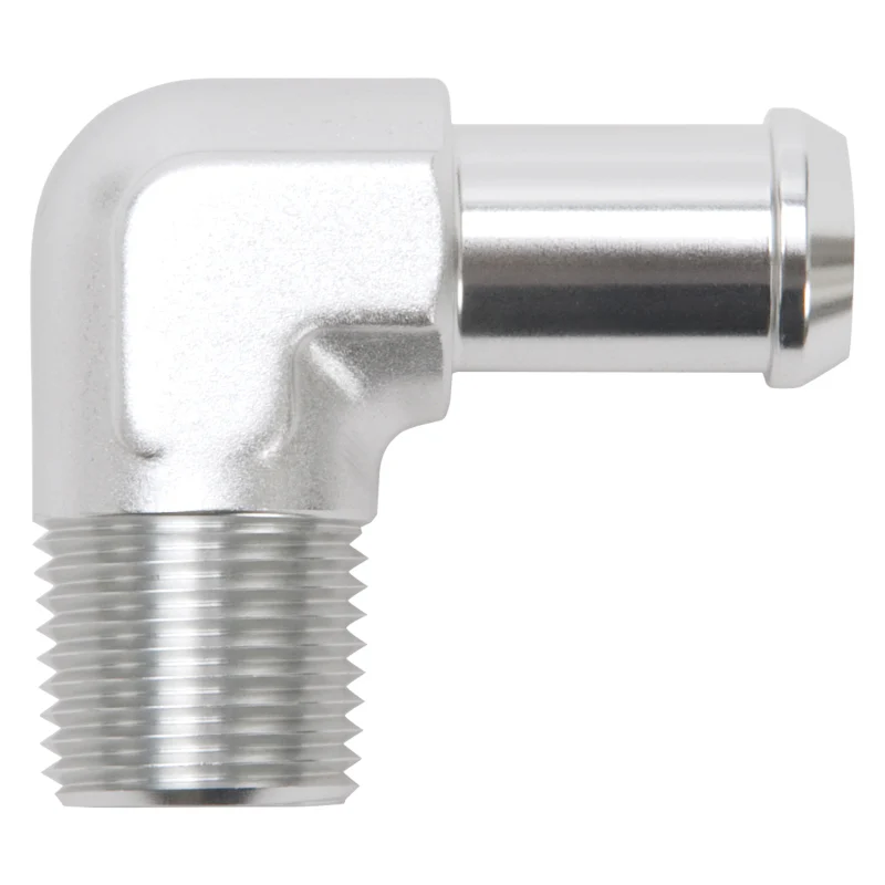 Edelbrock Hose End 90-Deg 1/2In NPT to 5/8In Barb Clear Anodize - Image 2