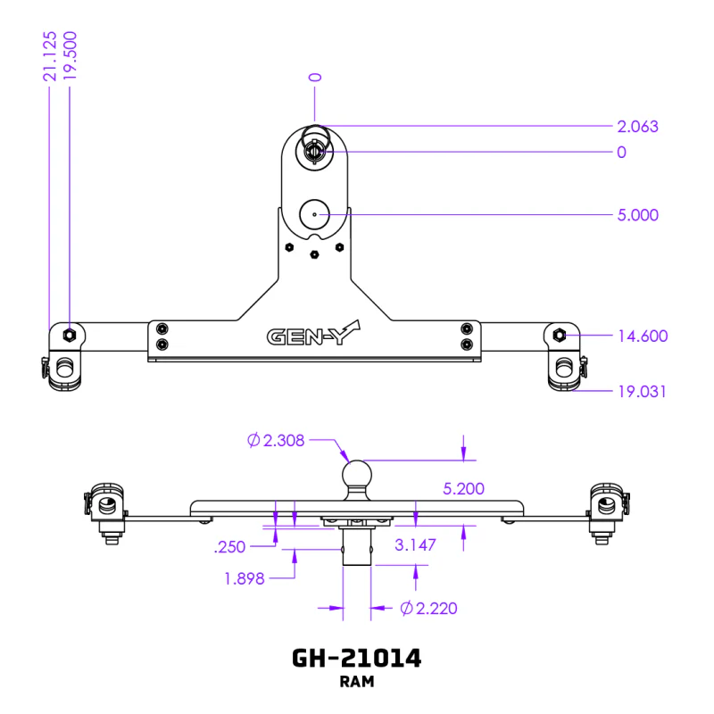 Gen-Y Dodge/RAM GoosePuck II 5in Offset Ball Puck Mount & 25K Towing w/Safety Chain Anchors - Image 4