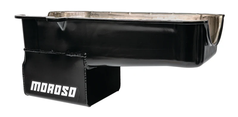 Moroso 80-85 Chevrolet SBC (w/Passenger Side Dipstick) Wet Sump 7qt 9.5in Steel Oil Pan - Black - Image 4