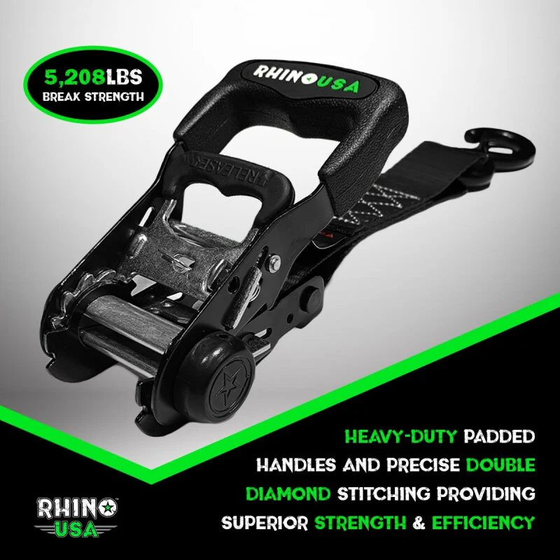 Rhino USA Heavy Duty Ratchet Tie-Downs 2-Pack (Black) 1.6In X 8Ft - Image 7