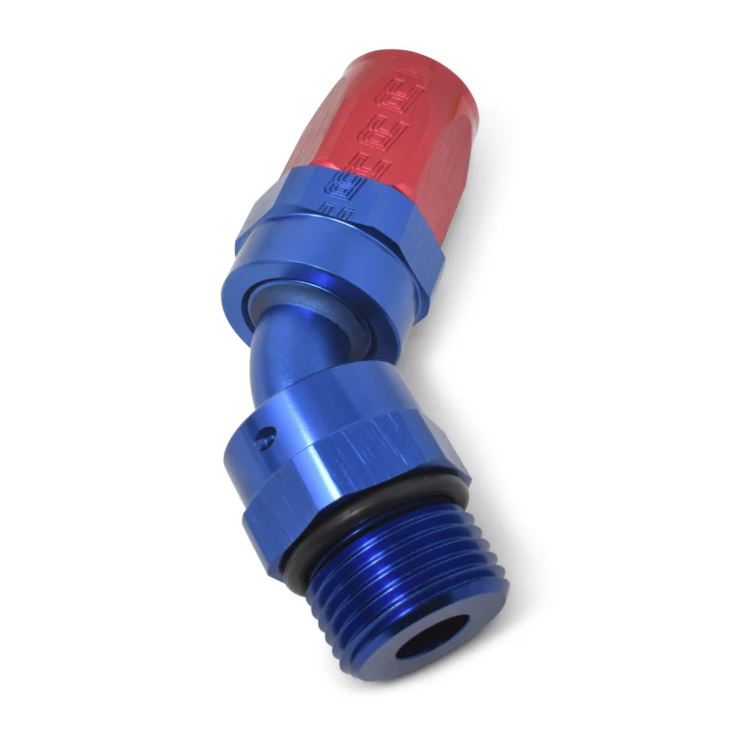 Russell Performance -10 AN Red/Blue 45 Degree Swivel Dry Sump Hose End (-8 Port 3/4in-16 Thread) - Image 4