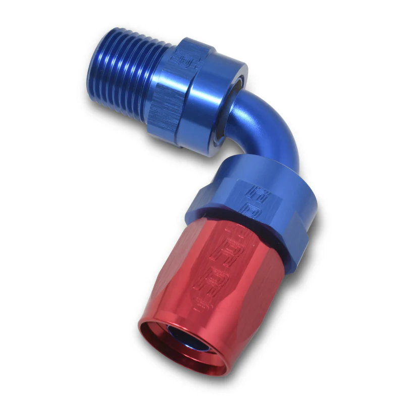 Russell Performance -12 AN Red/Blue 90 Deg Full Flow Swivel Pipe Thread Hose End (With 1/2in NPT) - Image 4