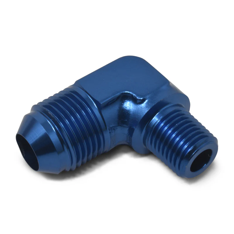 Russell Performance -4 AN to 1/4in NPT 90 Degree Flare to Pipe Adapter (Blue) - Image 6