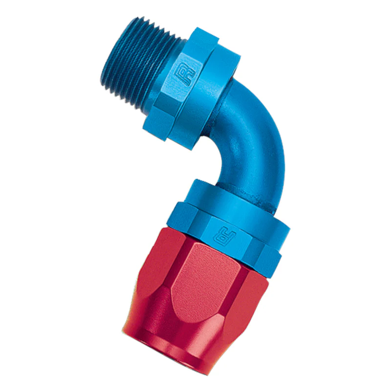 Russell Performance -6 AN Red/Blue 90 Degree Full Flow Swivel Pipe Thread Hose End (With 1/8in NPT) - Image 2
