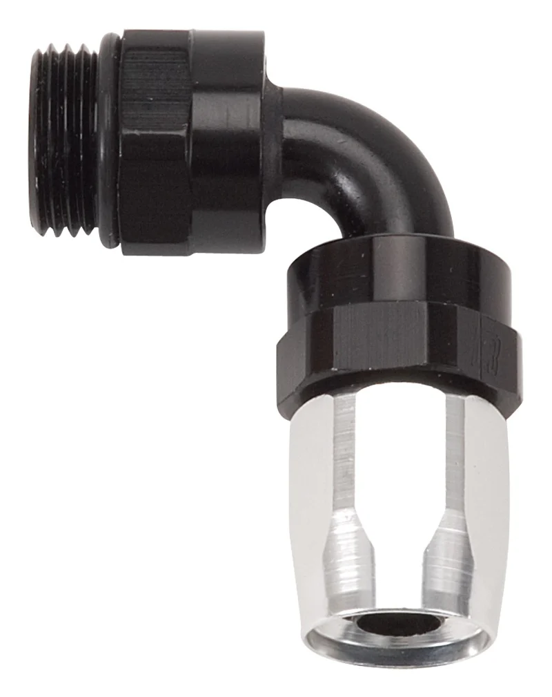 Russell Performance Swivel Hose End Assy #10 AN Male SAE Port to #8 Hose 90 Deg Clr/Blk Anodized - Image 2